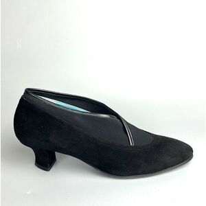 THIERRY RABOTIN Italy Black Suede Stretch Crossed Details Leather Pumps US 9,5